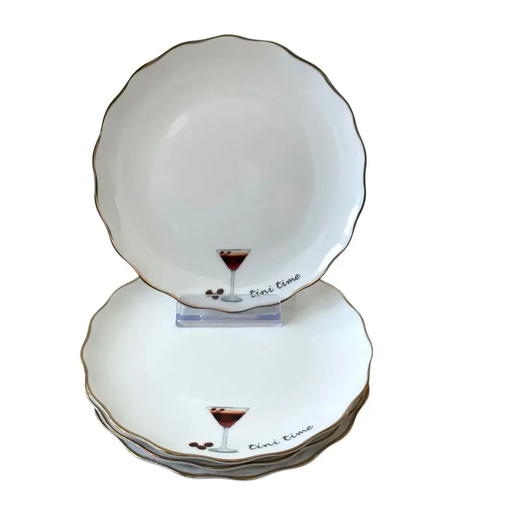 Godinger Martini Cocktail Appetizer Plates 6in Ceramic Set of 4 White NEW